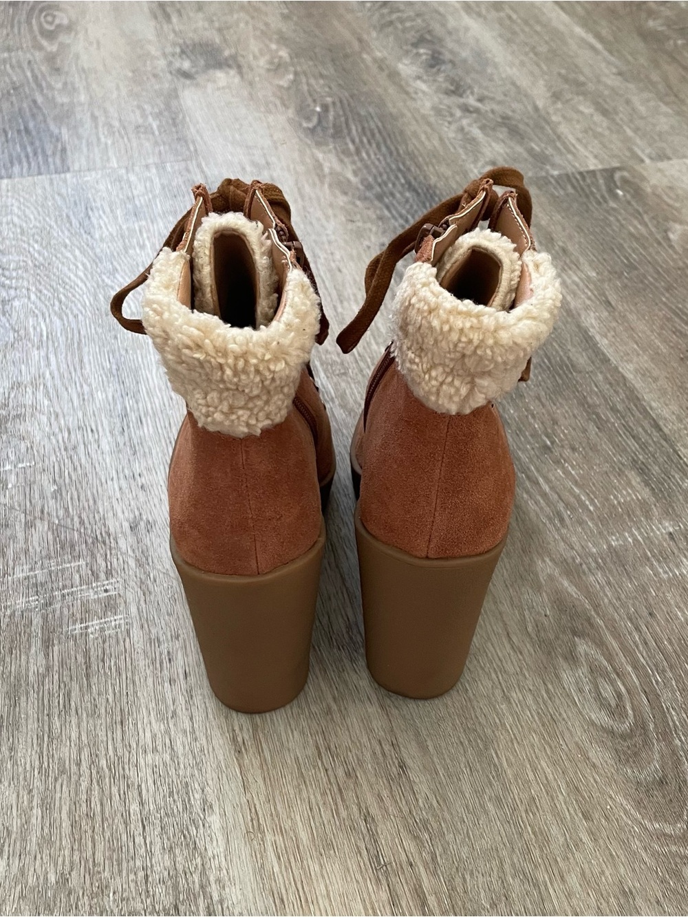 Jessica Simpson Rust Suede Wedge Boot with Cream Shearling - Picture 5 of 7